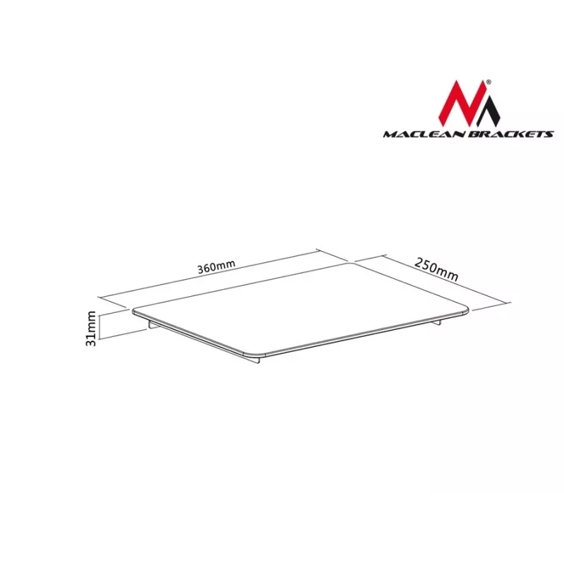 Rekaccessoire MACLEAN MC-629 — TV/DVD-rek met stangbeugel, 360×250 mm, max. belasting 8 kg