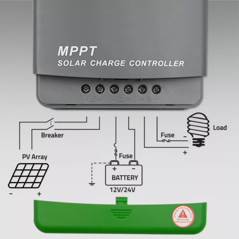 Qoltec, solar MPPT-laadregelaar met temperatuursensor 20A 12V/24V display LCD 2 X USB