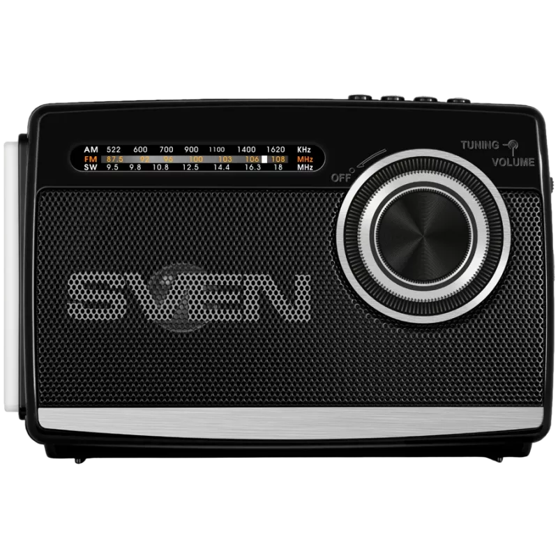 Luidspreker SVEN SRP-155, zwart (3W, Bluetooth, FM/AM/SW, USB, microSD, zaklamp, accu)
