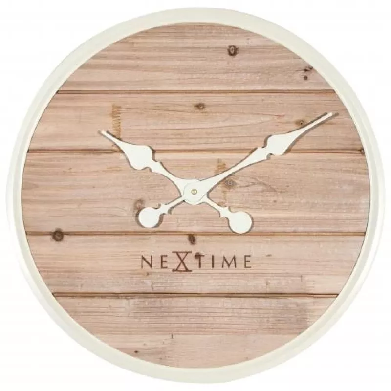 NeXtime klok 3134wi Plank, Ø50 cm, wand, wit