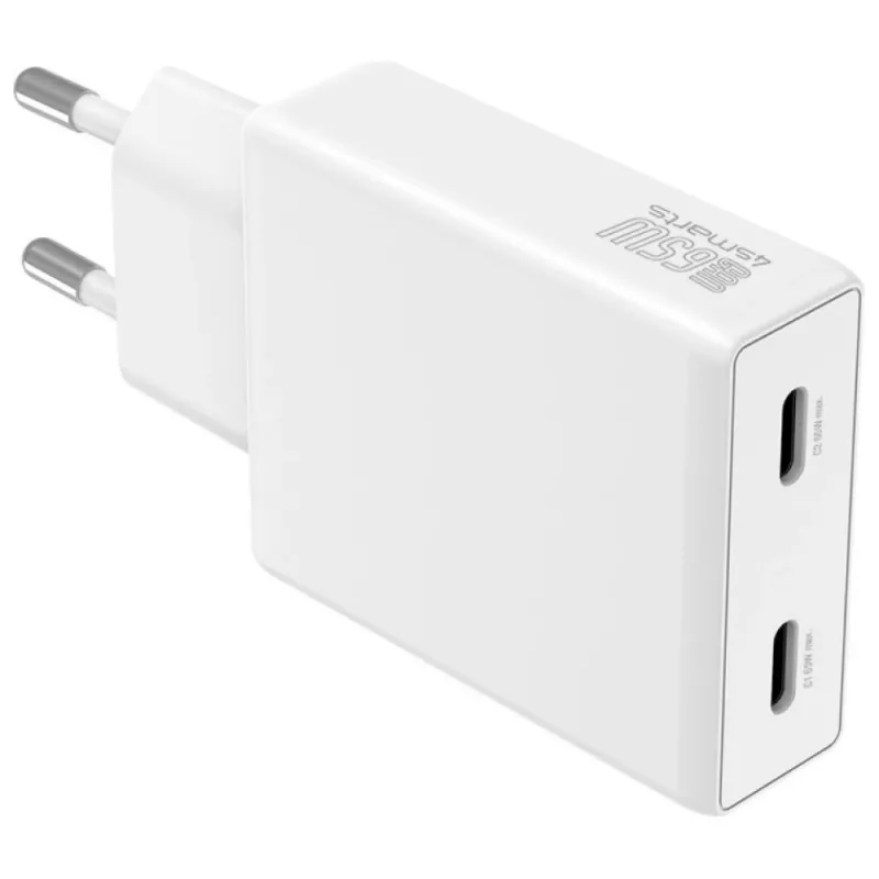 Oplader PDPlug Dual 65W GaN 2xUSB-C wit