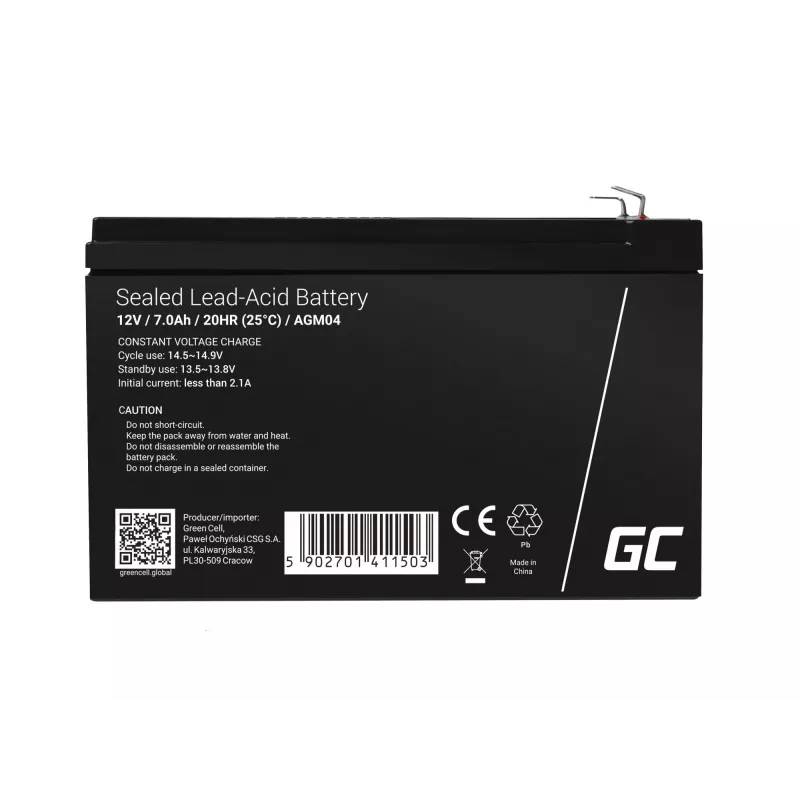 UPS-batterij Green Cell AGM04 12V 7Ah verzegelde lood-zuur (VRLA) zwart, 1 stuk