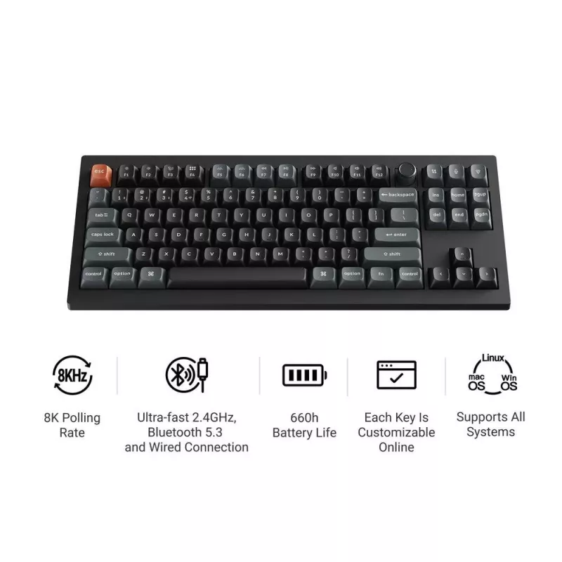 Mechanisch toetsenbord Keychron V3 Ultra 8K – QWERTY, Bluetooth & kabel, RGB, zwart