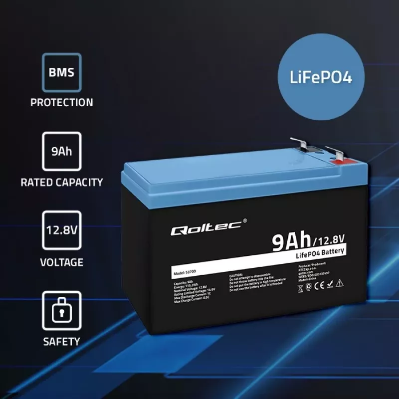 Batterij LiFePO4 Lithium Iron Phosphate 12.8V 9Ah 115.2Wh