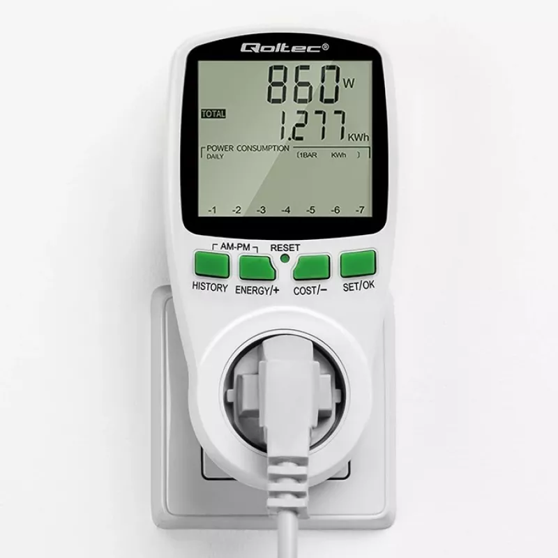 Vermogensmeter QOLTEC PM0627 3680W met historie — QOLTEC PM0627 3680W