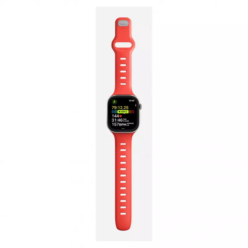 Band Nomad Tempo — rood rubber, 18 mm breed, past op polsen 135–175 mm