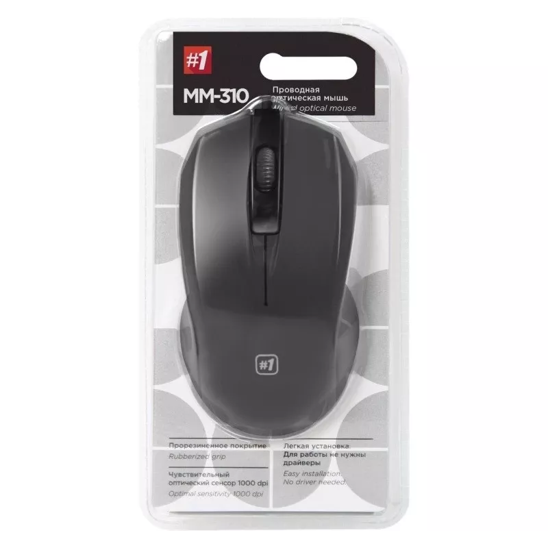 Bedrade optische muis DEFENDER MM-310 USB Type-A, 1000 DPI, dubbelhandig, 2 knoppen, zwart, 1,35 m kabel