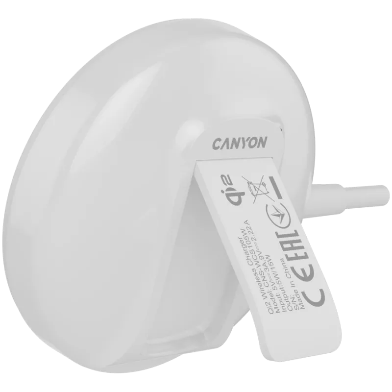Draadloze oplader CANYON WS-105 15W Qi2 wit – 15W draadloos laden, Qi2-compatibel