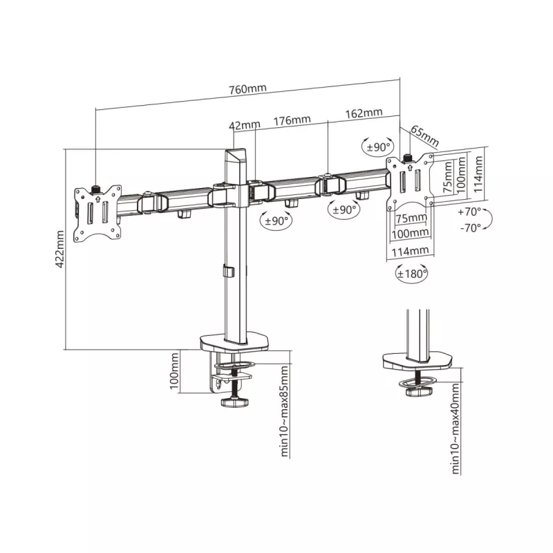 Inbouwbeugel voor twee Deluxe Ergo Office monitoren, 17-32, max. 9 kg, ER-449