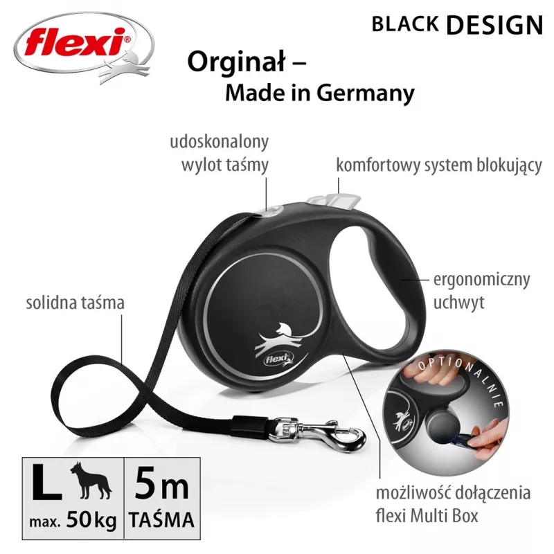 Flexi Black Design L 5 m hondenlijn met rolmechanisme
