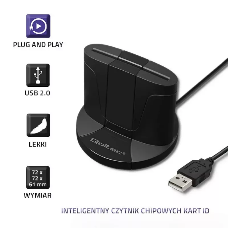 Smartcardlezer Qoltec 50632 USB 2.0 zwart 1m kabel
