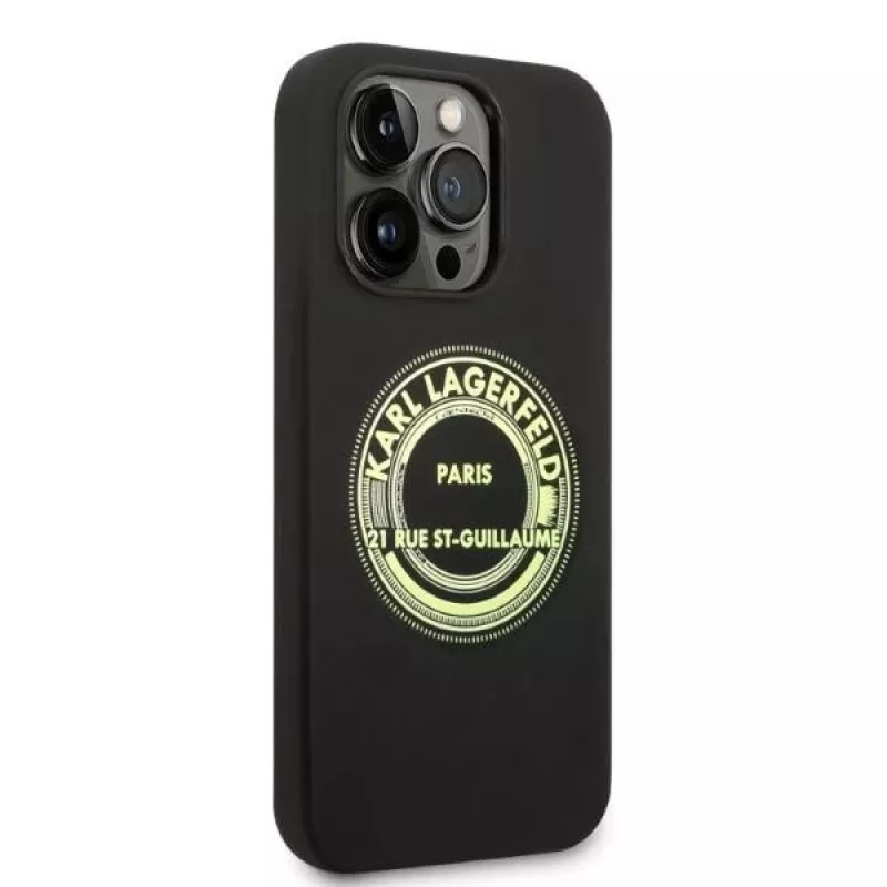 Karl Lagerfeld soft cover silicone RSG zwart voor Apple iPhone 14 Pro KLHCP14LSRSGRCK