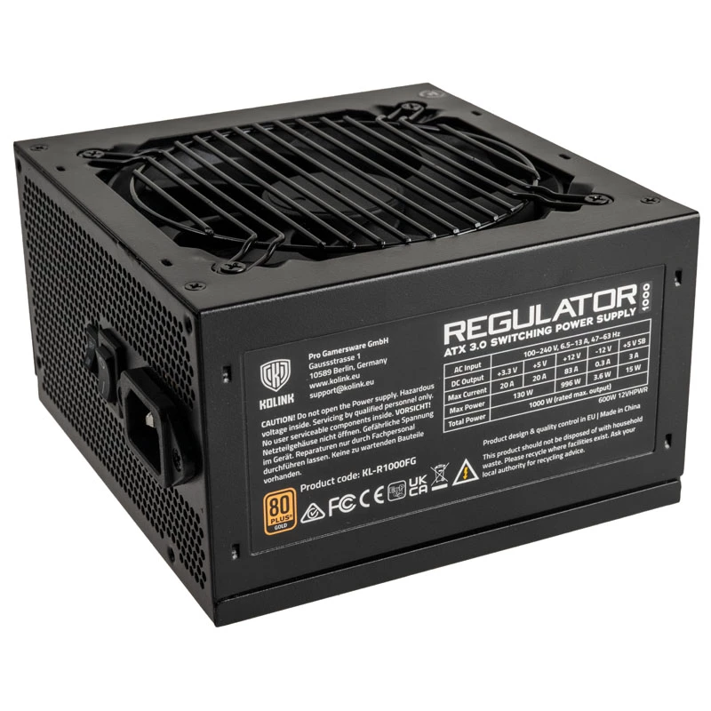 Kolink Regulator 80 PLUS Gold PSU, ATX 3.0, PCIe 5.0, modulair - 1000 watt