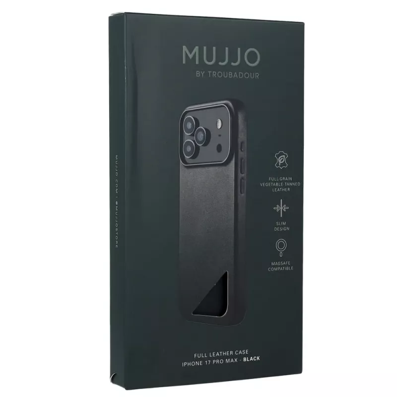 Mujjo Full Leather Case hoes voor iPhone 17 Pro Max zwart