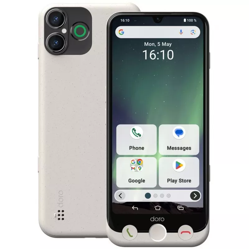 Doro Aurora A30 smartphone voor senioren met draadloos oplaadstation, 6,1 inch, 128GB, Graphite