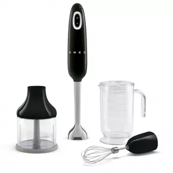 Staafmixer Smeg HBF03BLEU — 700 W handmixer, 1,4 L beker, roestvrijstalen mes, zwart