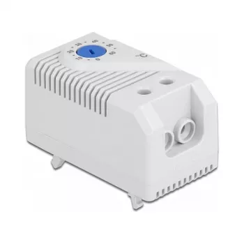 Thermostaat DELOCK 66823, kunststof behuizing IP20, 30 W, 250 V, 10 A, 43×60×33 mm, blauw/grijs