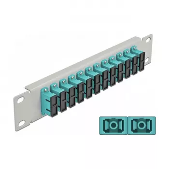 Glasvezel patchpaneel DeLOCK 10 inch 12 poorten SC duplex aqua 1U grijs