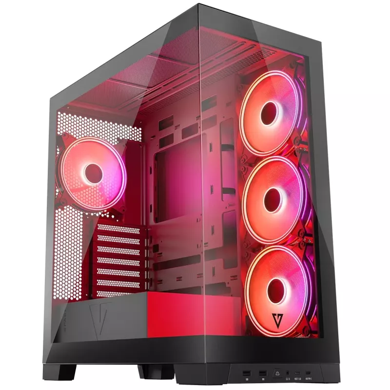 Pc-behuizing MODECOM Volcano SPACE APEX ARGB midi tower, gehard glas, USB-C, ondersteunt ATX/microATX/Mini-ITX, GPU tot 430 mm, CPU-koeler tot 180 mm