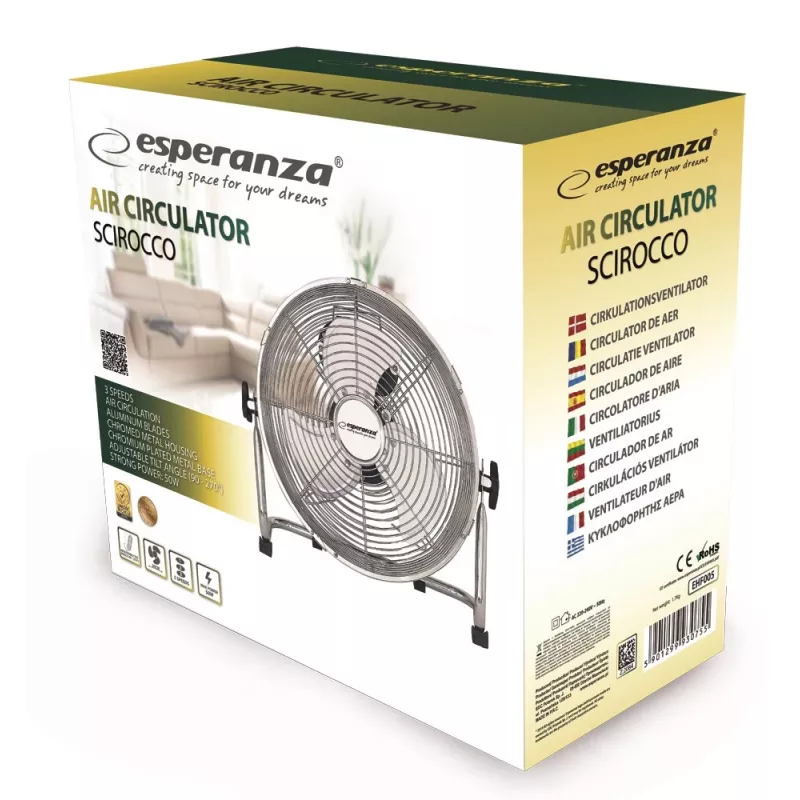 Tafelventilator ESPERANZA EHF005 Scirocco 12 inch – 3 snelheden, 36 cm diameter, chroom, 50 W