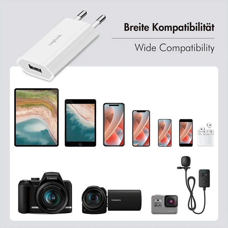 USB-A-stopcontactadapter, 5W, 5V/1A, 1xUSB-A wit