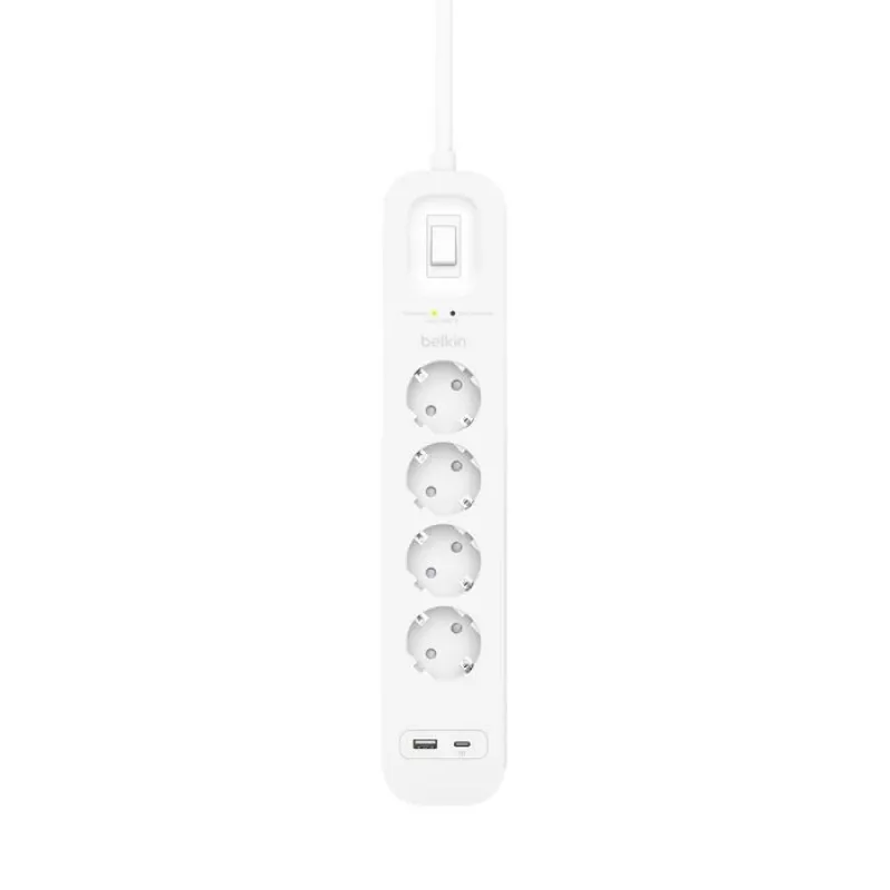 Overspanningsbeveiliging Belkin SRB001VF2M-V2 — 4 stopcontacten, USB-C- en USB-A-aansluitingen, 2 m kabel