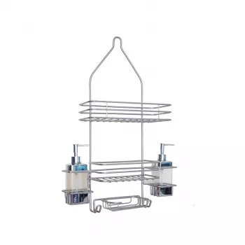 Doucherek RAYEN 2073 met zeepdispensers – wandgemonteerde douche-organizer met dubbele dispenser