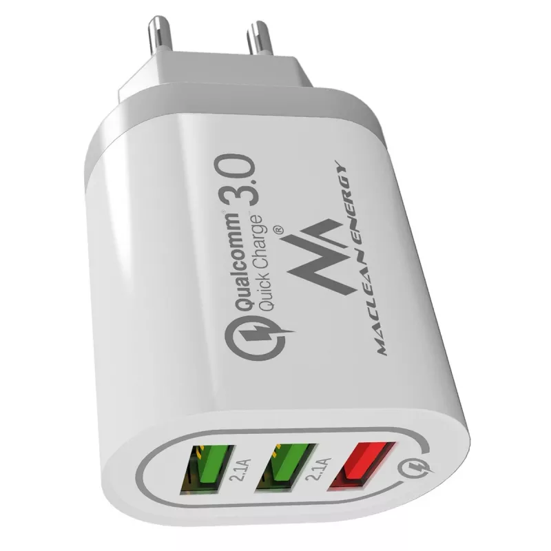 Wandlader MACLEAN MCE479W — 3-poorts USB-snellader, 18W totaalvermogen