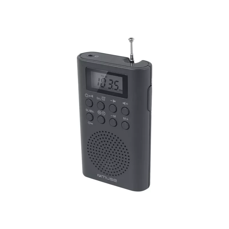 Draagbare radio Muse M-03 R met FM-PLL-afstemming, lcd-display, externe antenne, zwart