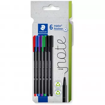 Fineliner Staedtler 334 C6 Zwart Blauw Groen Rood Violet 5 stuks