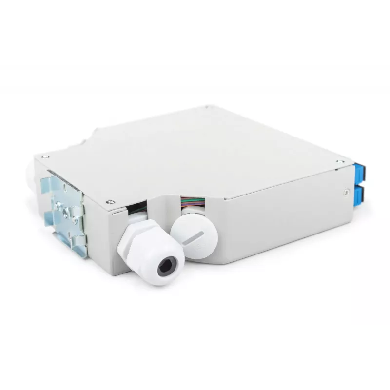 Glasvezel-DIN-railbox DIGITUS DN-963890, OS2, SC-adapter met 2 m pigtail, staal, blauw/grijs