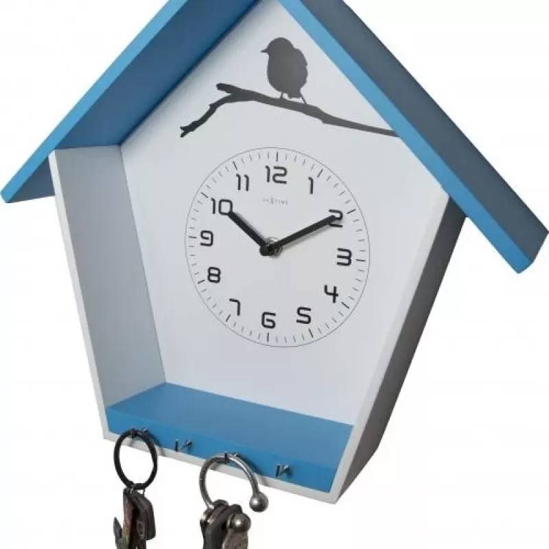 NeXtime klok 3109bl Cuckey, 30,5x33x11 cm, wand, blauw/wit