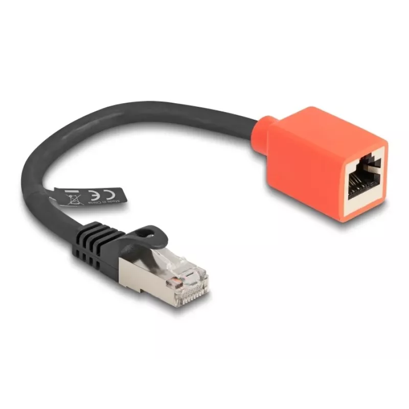 Netwerkkabel DeLOCK RJ45 apparaatbeschermingsadapter Cat.6A S/FTP 20 cm zwart rood