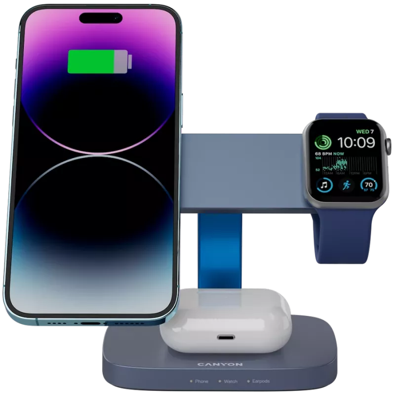 Draadloos oplaadstation CANYON WCS-310 Canyon donkergrijs – Qi-compatibele rechtopstaande oplader