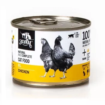 Natte voeding voor katten 3coty 01 kip 180 g — volledig voer in blik voor volwassen katten, eiwit 19 %, vet 9 %