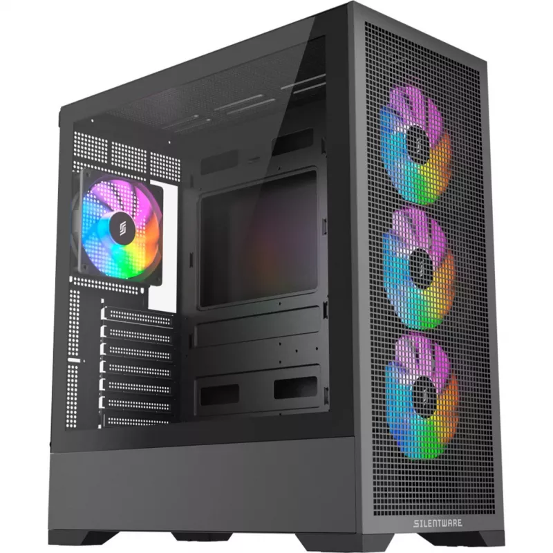 PC-behuizing Silentware Core 100 A-RGB zwart — model CORE100zwart, A-RGB-verlichting, midtower-formfactor