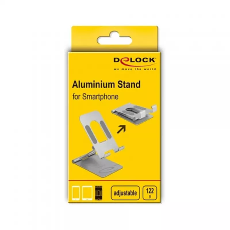 DeLOCK smartphone-standaard verstelbaar aluminium 122 g mobiele telefoon passieve houder binnen