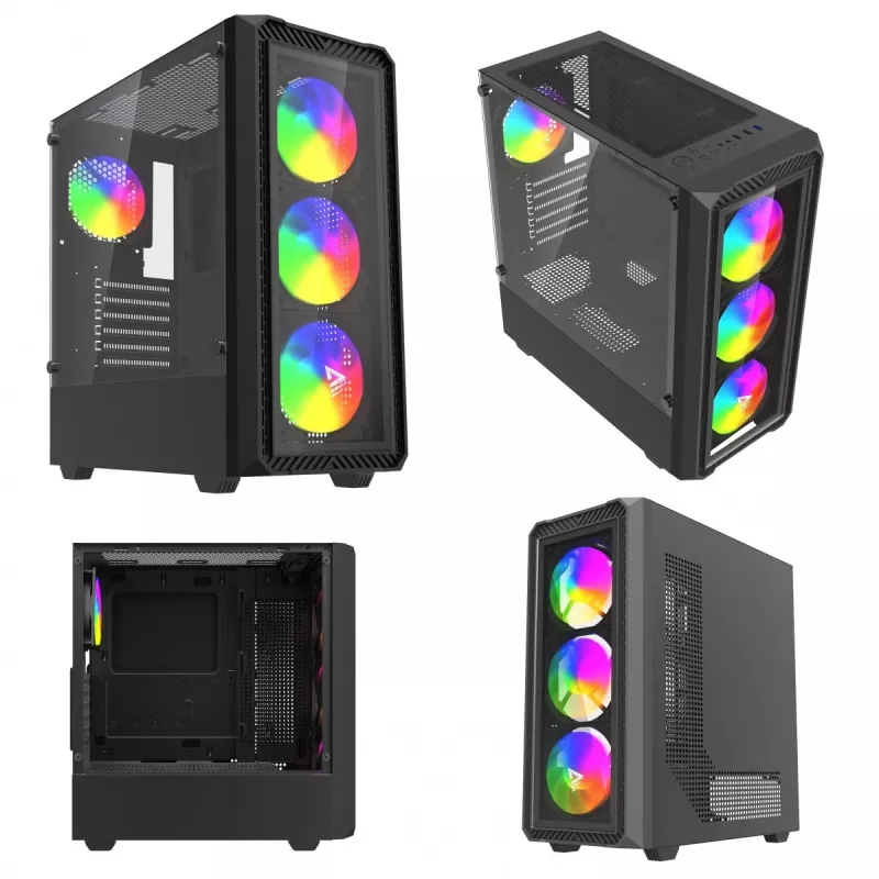 Savio Noctis Glass RGB Cube pc-behuizing, ATX/Micro-ATX/Mini-ITX, voorkant van gehard glas, RGB-fans, zwart