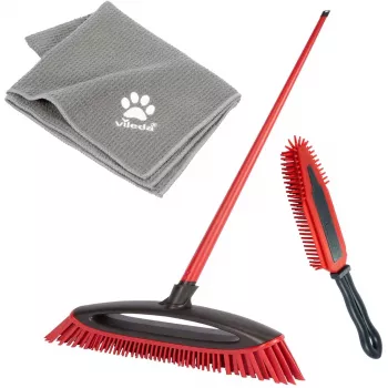 Bezenset VILEDA Pet Pro 175388 — 3-delig, elektrostatische borstel en microvezeldoek, rood