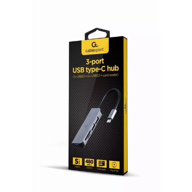 Laptop-dock Gembird UHB-CM-CRU3P1U2P2-01 — USB 3.2 Gen 1 Type-A, MicroSD/SD/SDHC/SDXC tot 128 GB, zilver