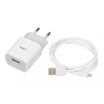 Oplader iBOX C-41 USB 2A, 1 USB-poort, microUSB-kabel, wit