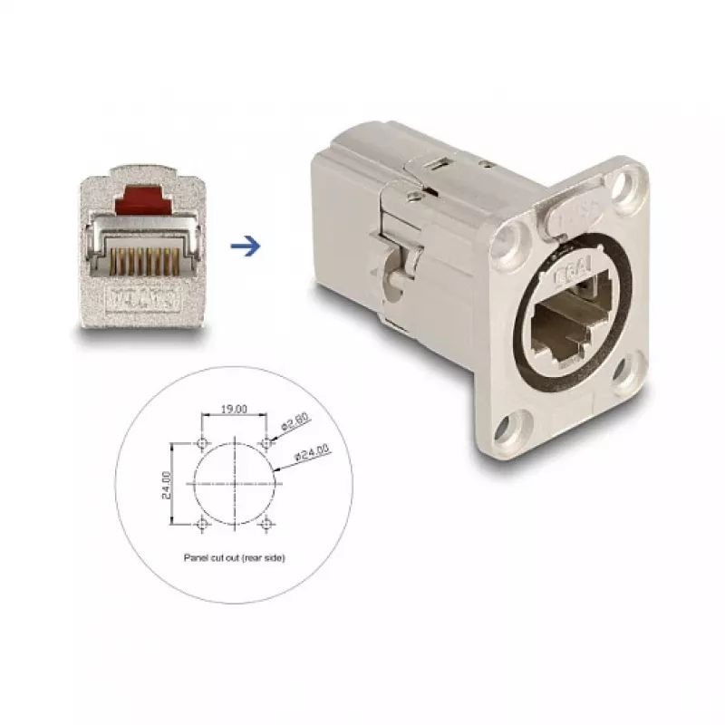 DeLOCK 67062 D-type RJ45 Cat.6A STP inbouwdoorvoer, metaal