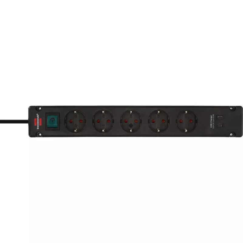 Brennenstuhl Bremounta stekkerdoos, 5 stopcontacten, 2x USB-C, 3 m, zwart