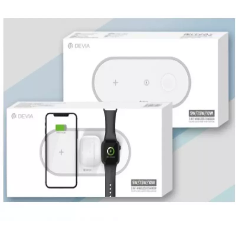 3-in-1 draadloze oplader Devia V4 10W — voor smartphone, Apple Watch, hoofdtelefoon