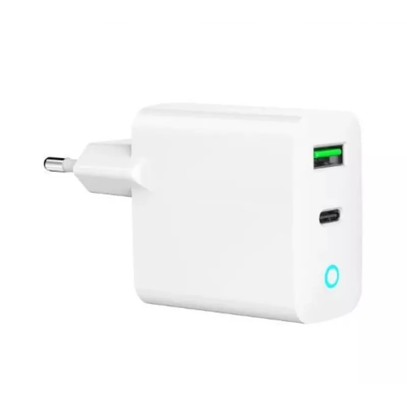 Netlader 220V GEMBIRD, universeel, 1x USB Type-C PD 20 W, 1x USB-A 3.0 QC 18 W, LED-indicator, wit