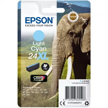 Epson Elephant singlepack lichtcyaan 24XL Claria Photo HD inkt