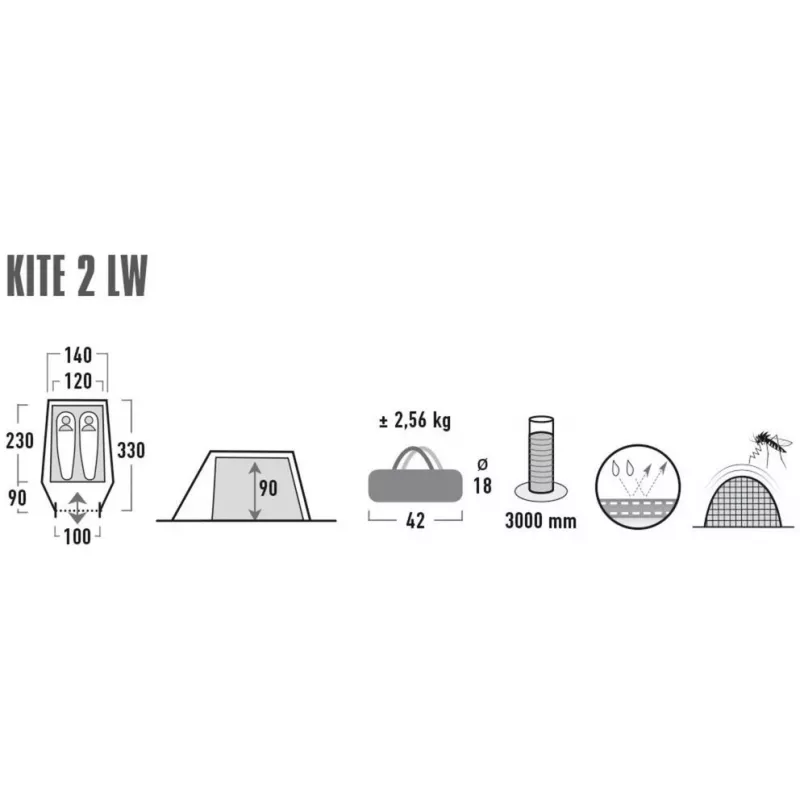 High Peak Kite 2 extra licht koepeltent 2 personen groen, rood