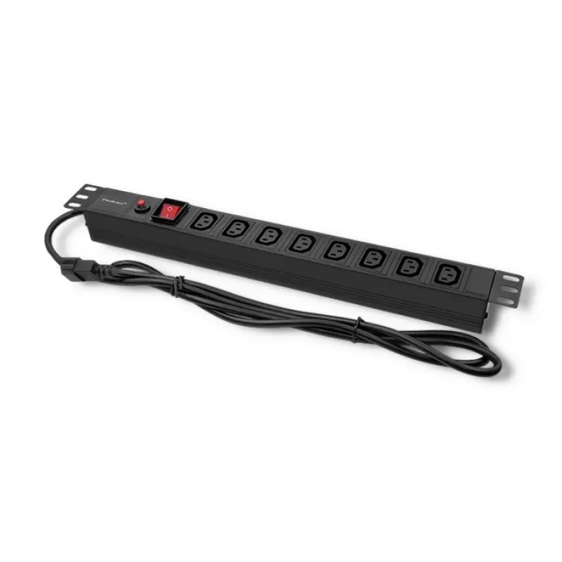 Qoltec 53998 stekkerdoos voor RACK 19 | 1U | 10A | PDU | 8xIEC C13 | 2m