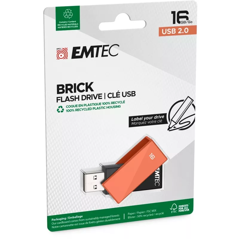 USB-flashdrive Emtec C350 Brick 16 GB USB Type-A 2.0 zwart rood
