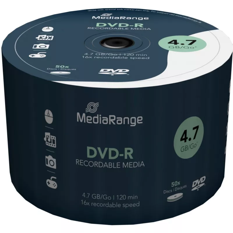 MediaRange - 50 x DVD-R - 4,7GB (120 min.) 16x - spindel (MR444)